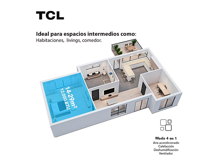 AIRE ACONDICIONADO PORTÁTIL FRÍO/CALOR TCL 12000 BTU 4 EN 1 7