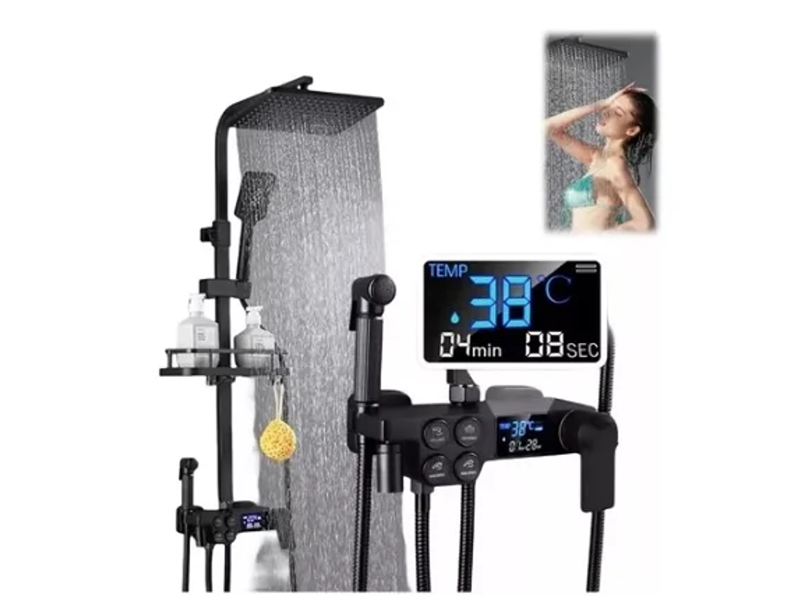 COLUMNA DE DUCHA NEGRO MATE MULTI-FUNCIONES CON PANTALLA 1