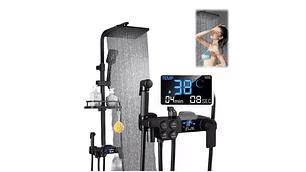 COLUMNA DE DUCHA NEGRO MATE MULTI-FUNCIONES CON PANTALLA