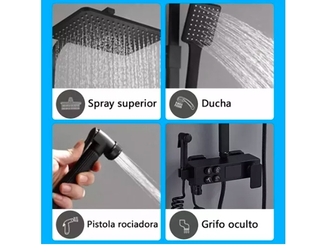 COLUMNA DE DUCHA NEGRO MATE MULTI-FUNCIONES CON PANTALLA 6