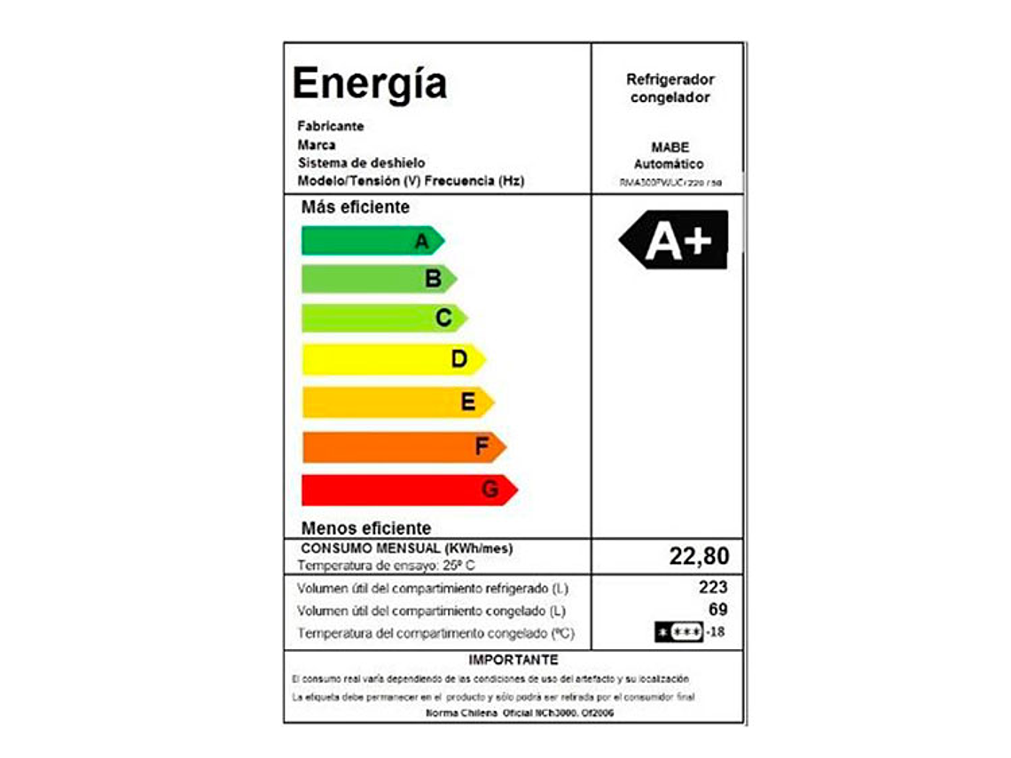 REFRIGERADOR MABE TOP MOUNT FREEZER NO FROST 300 L RMA300FWUC 8