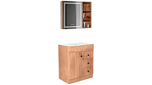 KIT MUEBLE VANITORIO DOMSA CON BOTIQUIN ESPEJO LED ANTIEMPAÑANTE WP-70 NOGAL