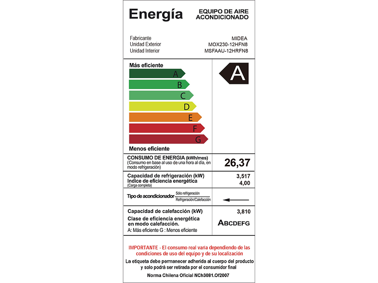 AIRE ACONDICIONADO MIDEA AIRSTILL 12000BTU 5