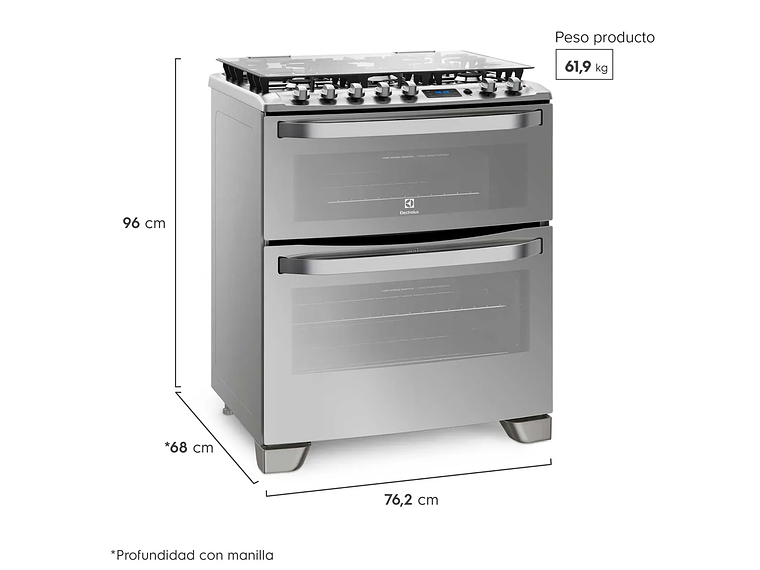 COCINA GAS LICUADO ELECTROLUX 5 QUEMADORES 76DXA 2
