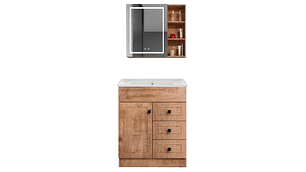 KIT MUEBLE VANITORIO DOMSA CON BOTIQUIN ESPEJO LED ANTIEMPAÑANTE WF-70 NOGAL