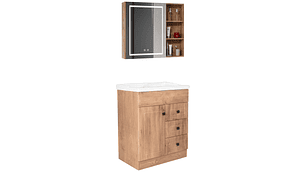 KIT MUEBLE VANITORIO DOMSA CON BOTIQUIN ESPEJO LED ANTIEMPAÑANTE WF-70 NOGAL