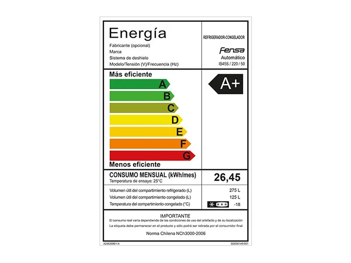 REFRIGERADOR FENSA BOTTOM FREEZER NO FROST 400 L IB45S 7