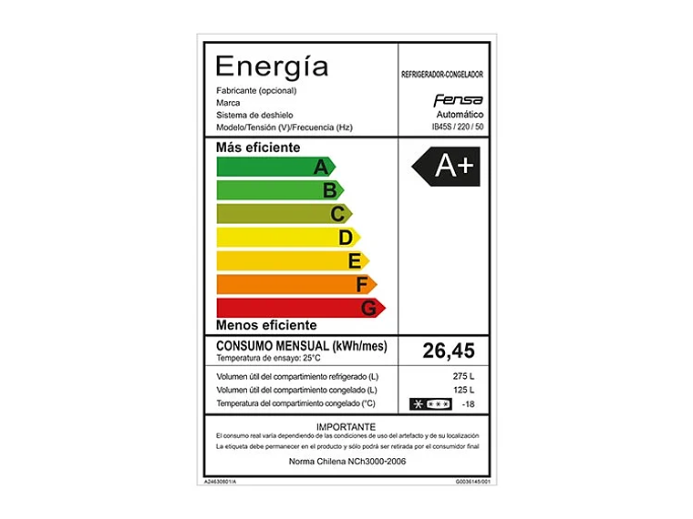 REFRIGERADOR FENSA BOTTOM FREEZER NO FROST 400 L IB45S 7