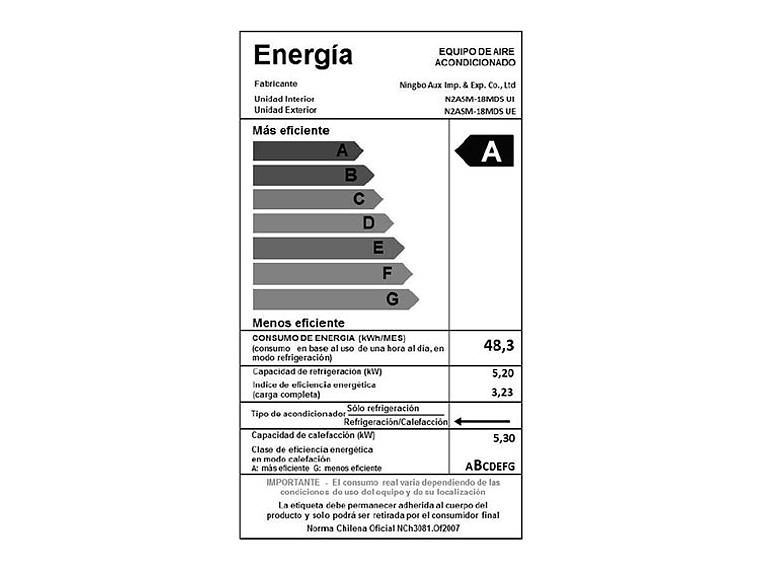 AIRE ACONDICIONADO KENDAL SPLIT MURO ON/OFF N3ASM-18 MDS 4