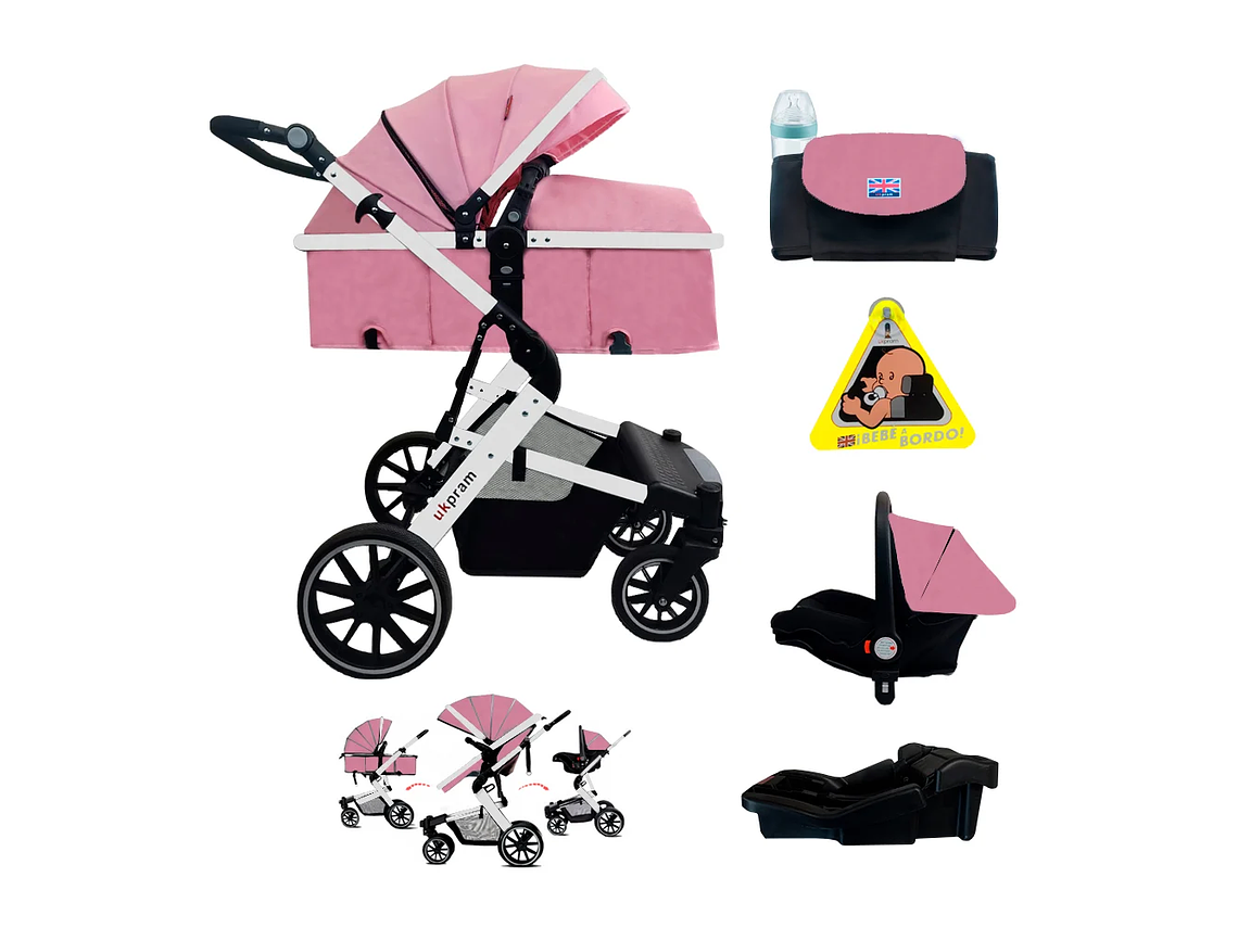 COCHE TRAVEL SYSTEM 4 EN 1 UK PRAM ROSA 1