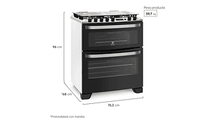 COCINA A GAS 5 PLATOS DOBLE HORNO TIMER DIGITAL 76DBA NEGRA