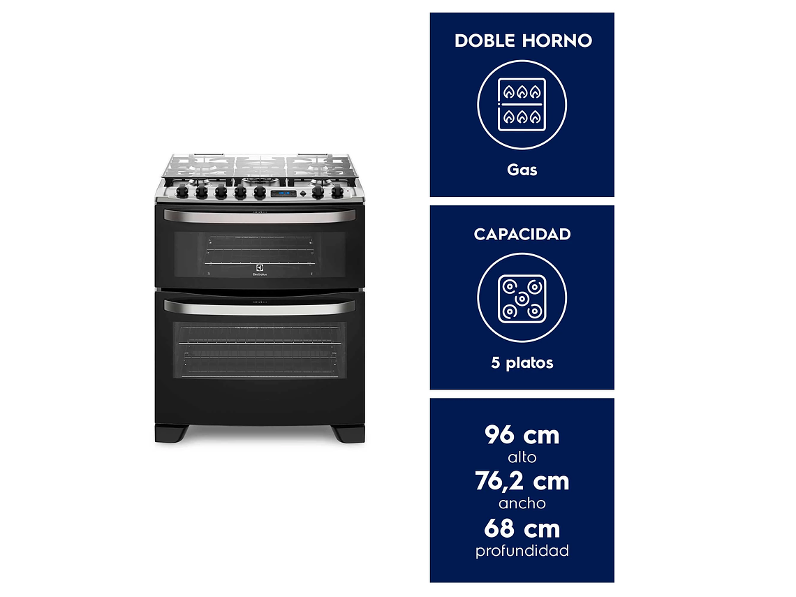 COCINA A GAS 5 PLATOS DOBLE HORNO TIMER DIGITAL 76DBA NEGRA 3