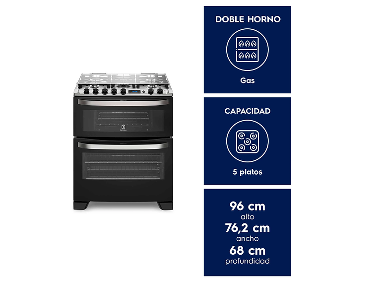 COCINA A GAS 5 PLATOS DOBLE HORNO TIMER DIGITAL 76DBA NEGRA 3