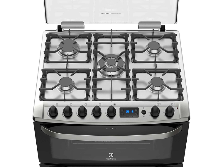 COCINA A GAS 5 PLATOS DOBLE HORNO TIMER DIGITAL 76DBA NEGRA 5