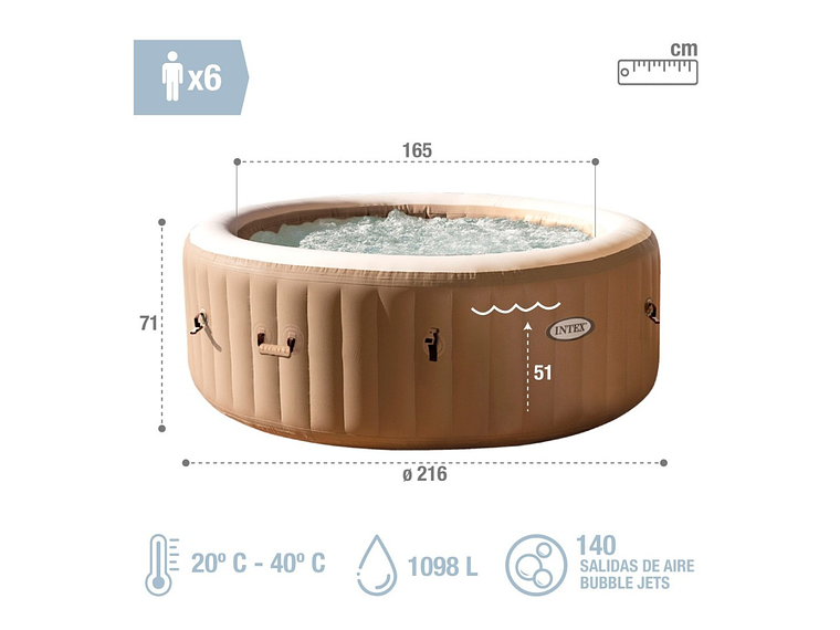 SPA HOT TUB INFLABLE INTEX BUBBLE MASSAGE 6 PERSONAS 3