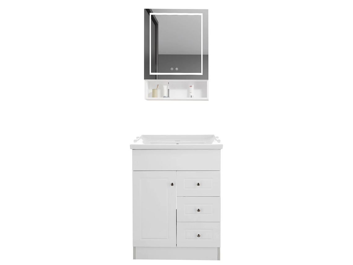 KIT MUEBLE VANITORIO DOMSA CON BOTIQUIN ESPEJO LED ANTIEMPAÑANTE BHNF-60 BLANCO 1