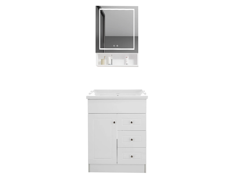KIT MUEBLE VANITORIO DOMSA CON BOTIQUIN ESPEJO LED ANTIEMPAÑANTE BHNF-60 BLANCO 1