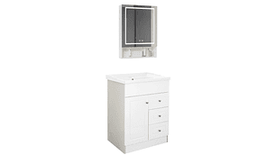 KIT MUEBLE VANITORIO DOMSA CON BOTIQUIN ESPEJO LED ANTIEMPAÑANTE BHNF-60 BLANCO