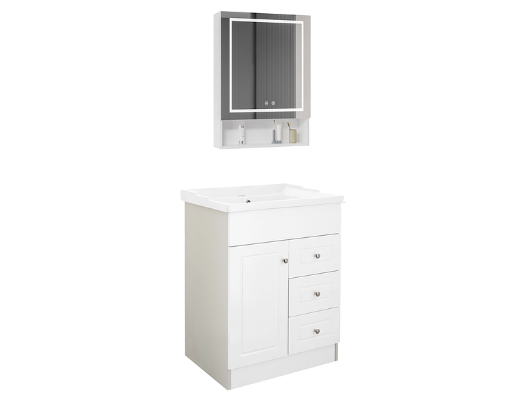 KIT MUEBLE VANITORIO DOMSA CON BOTIQUIN ESPEJO LED ANTIEMPAÑANTE BHNF-60 BLANCO 2