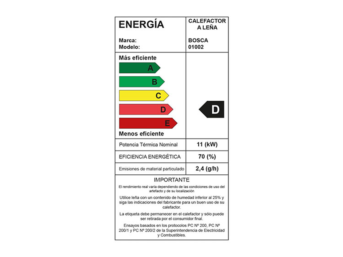 CALEFACTOR A LEÑA BOSCA GOLD 380 NEGRO 8