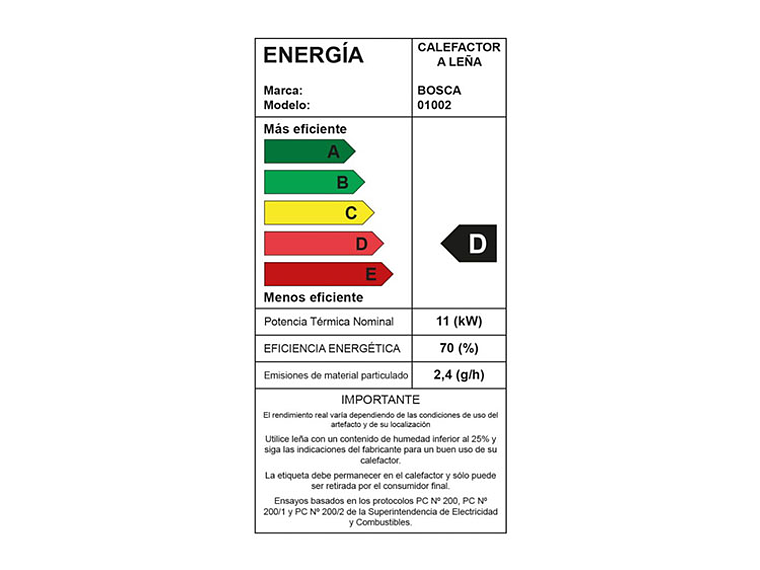 CALEFACTOR A LEÑA BOSCA GOLD 380 NEGRO 8