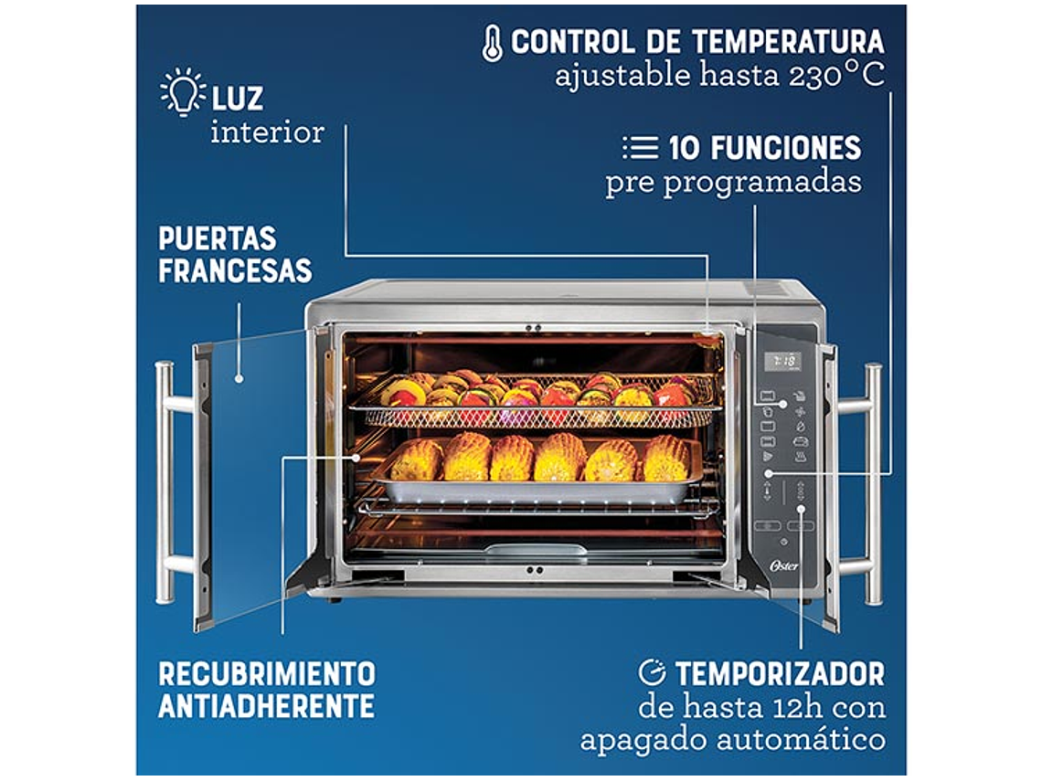HORNO DIGITAL CON FREIDORA DE AIRE OSTER® DE 42 LITROS DE PUERTAS ESTILO FRANCÉS TSSTTVFDDAFNS 8