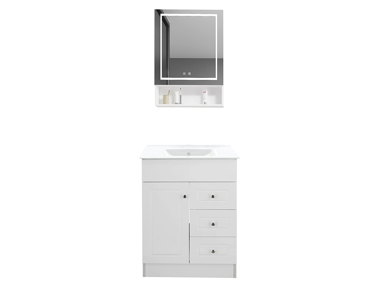 KIT MUEBLE VANITORIO DOMSA CON BOTIQUIN ESPEJO LED ANTIEMPAÑANTE BHNP-60 BLANCO 1