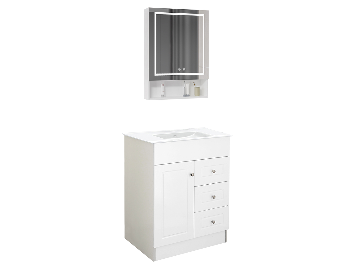 KIT MUEBLE VANITORIO DOMSA CON BOTIQUIN ESPEJO LED ANTIEMPAÑANTE BHNP-60 BLANCO 2