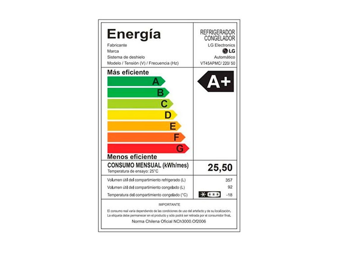 REFRIGERADOR TOP FREEZER LG VT45APMC NO FROST 449 LT 11