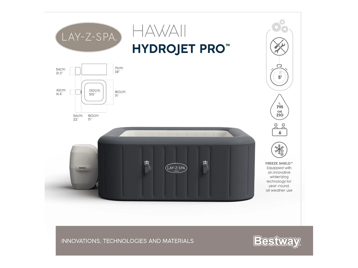 HOT TUB JACUZZI INFLABLE HAWAII HIDROMASAJE 6 PERS BESTWAY 5