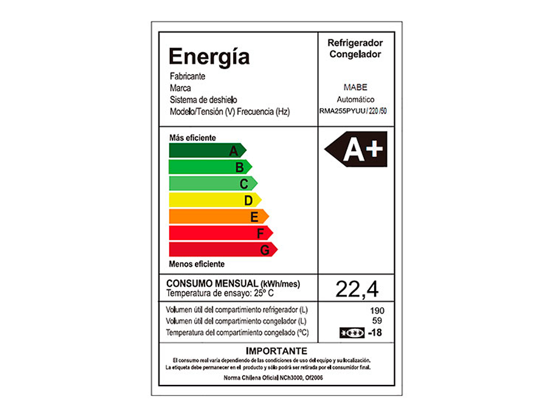 REFRIGERADOR MABE TOP FREEZER 250 L NF INOX 12