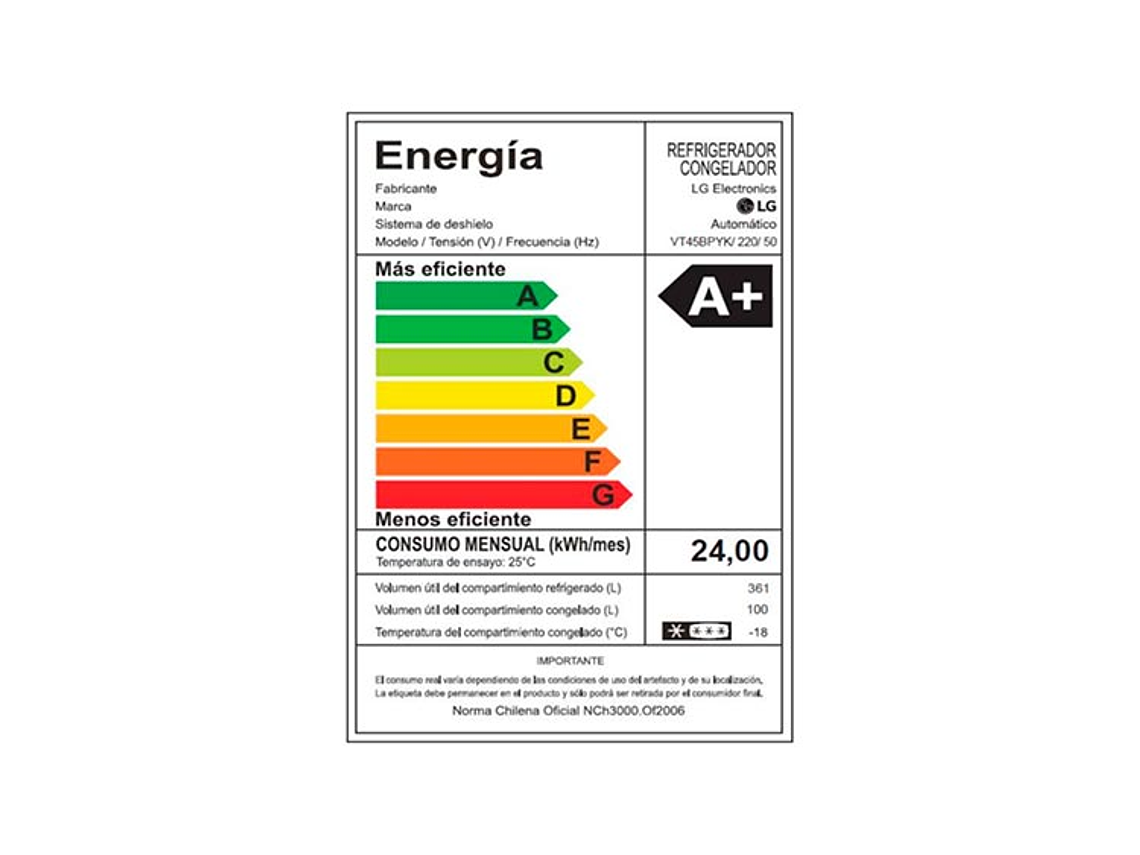 REFRIGERADOR TOP FREEZER LG VT45BPYK NO FROST 461 LT 11