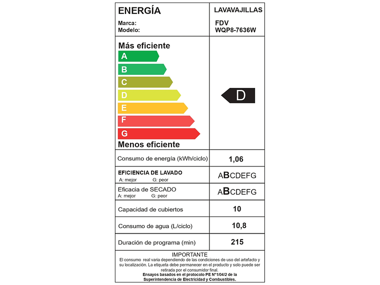 LAVAVAJILLAS ACQUA 10 CUBIERTOS FREE STANDING FDV 9