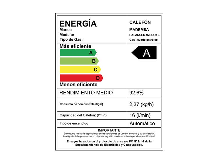 CALEFONT GAS LICUADO 16 LITROS TIRO BALANCEADO BALANCED ECO 5