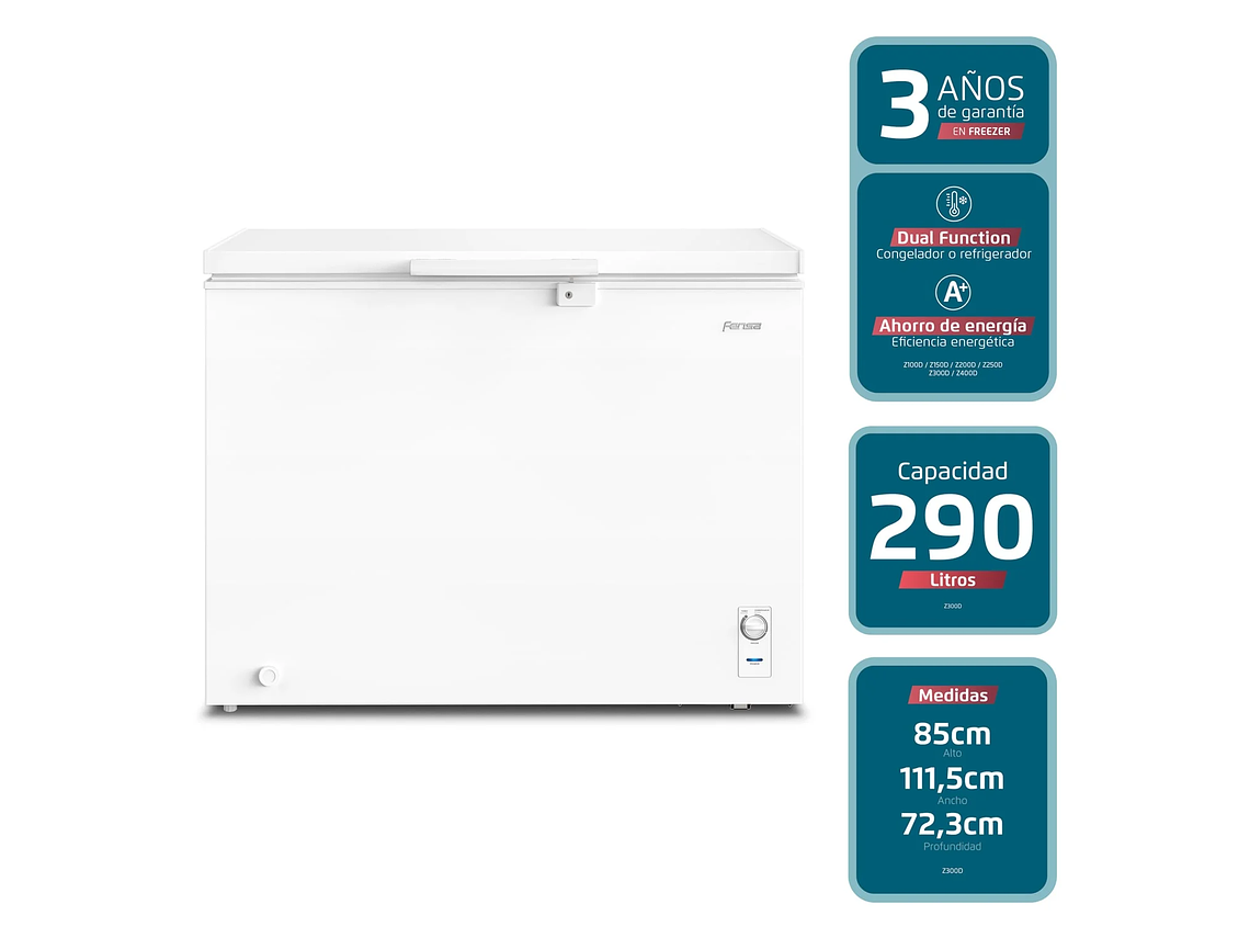 CONGELADOR FREEZER FENSA HORIZONTAL 290L FRÍO DIRECTO Z300D 3