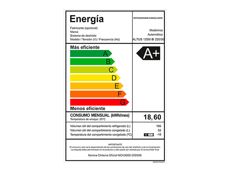 REFRIGERADOR TOP FREEZER MADEMSA ALTUS 1250I NO FROST 247L 8