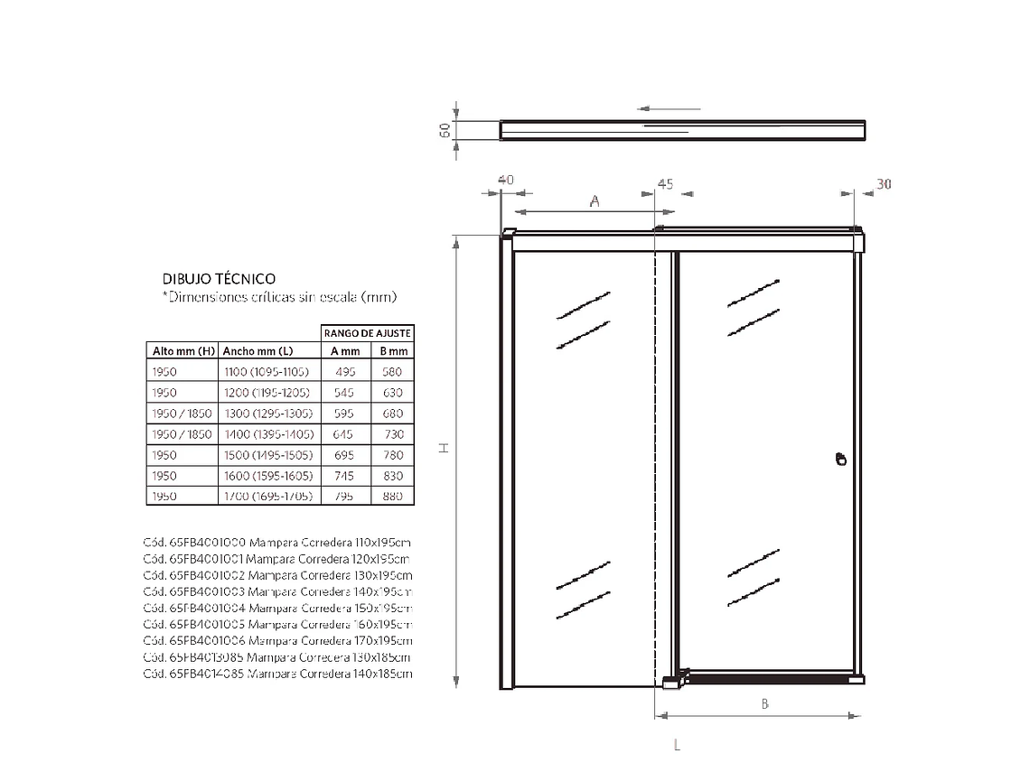 MAMPARA CORREDERA STRETTO HERA 150 X 185 CM 4