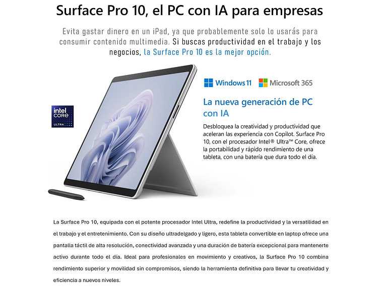 SURFACE PRO 10 - CORE ULTRA 5, 16+256GB / TABLET Y NOTEBOOK 2