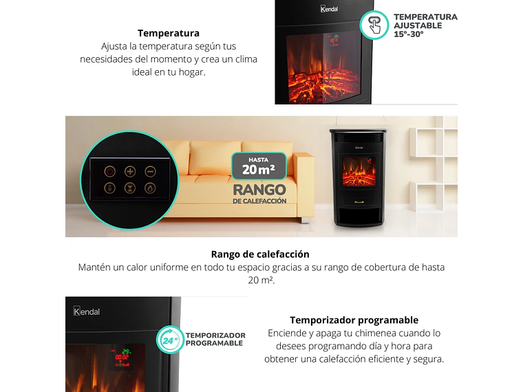 ESTUFA CHIMENEA ELÉCTRICA KENDAL KCE-2120L 3