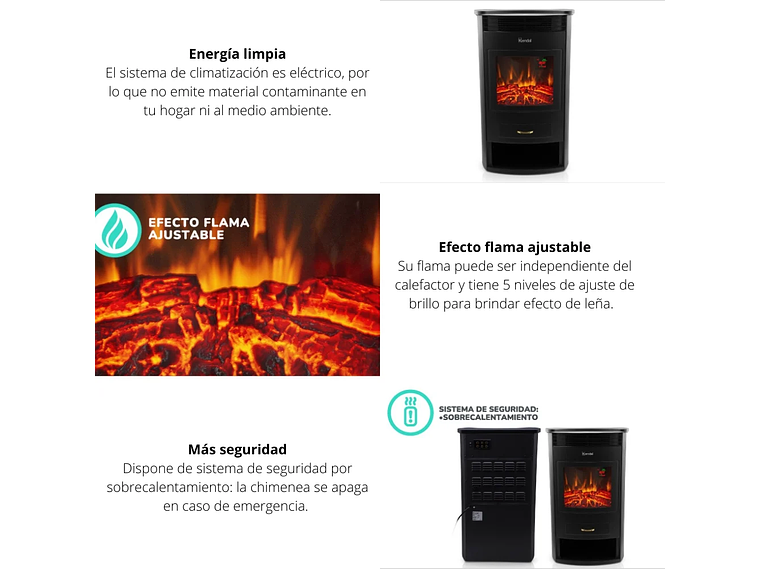 ESTUFA CHIMENEA ELÉCTRICA KENDAL KCE-2120L 4