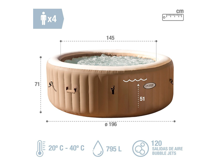 SPA HOT TUB INFLABLE INTEX BUBBLE MASSAGE 4 PERSONAS 3