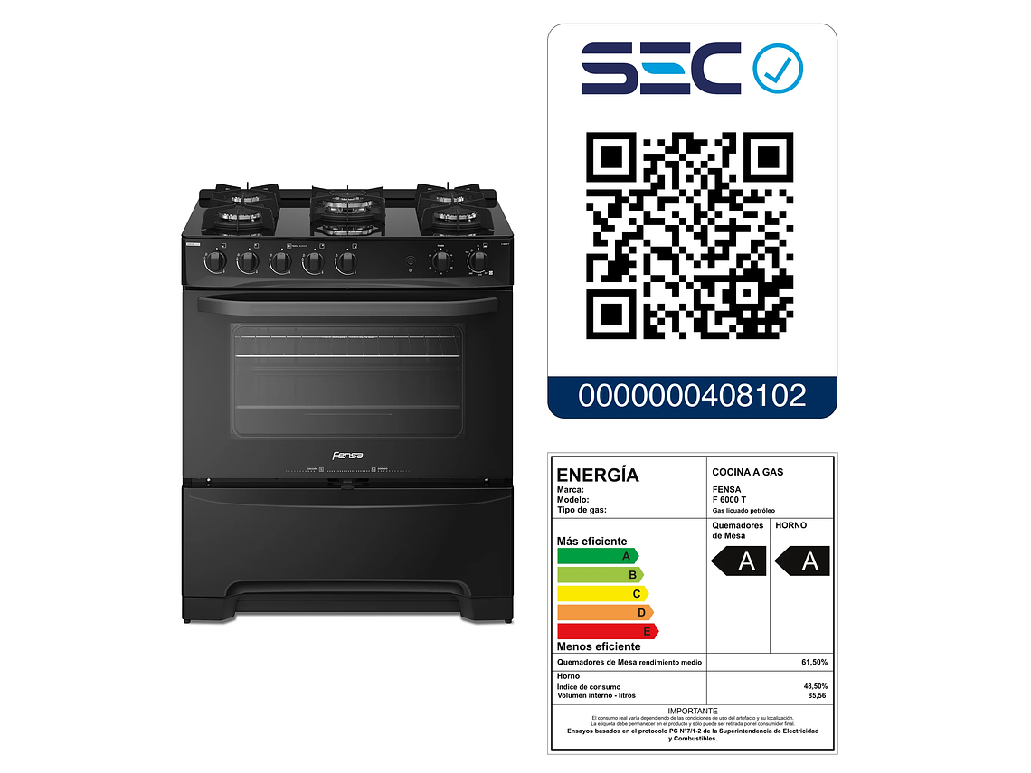 COCINA A GAS 5 PLATOS FENSA VAPORBAKE F 6000 T 5