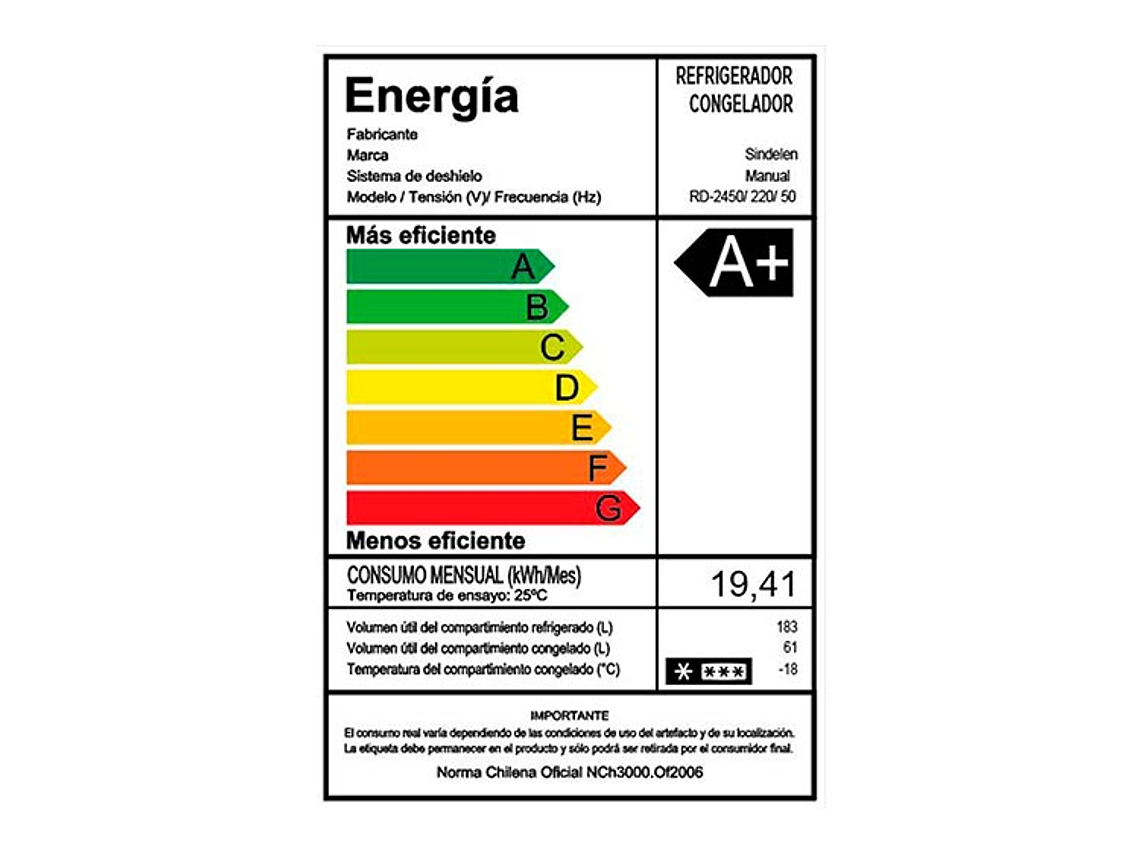 REFRIGERADOR SINDELEN BOTTOM FREEZER FRÍO DIRECTO RD-2450 SILVER 5