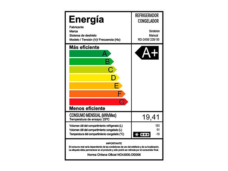 REFRIGERADOR SINDELEN BOTTOM FREEZER FRÍO DIRECTO RD-2450 SILVER 5