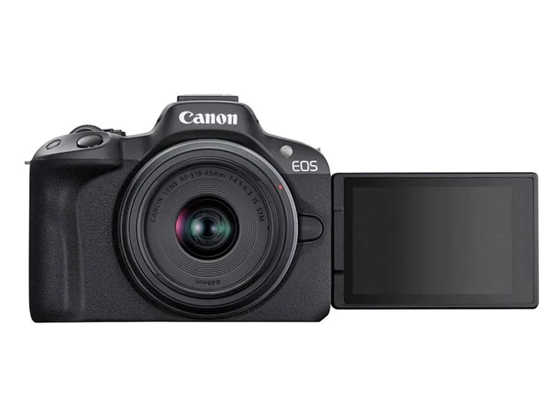 CÁMARA MIRRORLESS CANON R50 4K UHD 24.2 MP+ LENTE 18-45 + LENTE 55-210 4