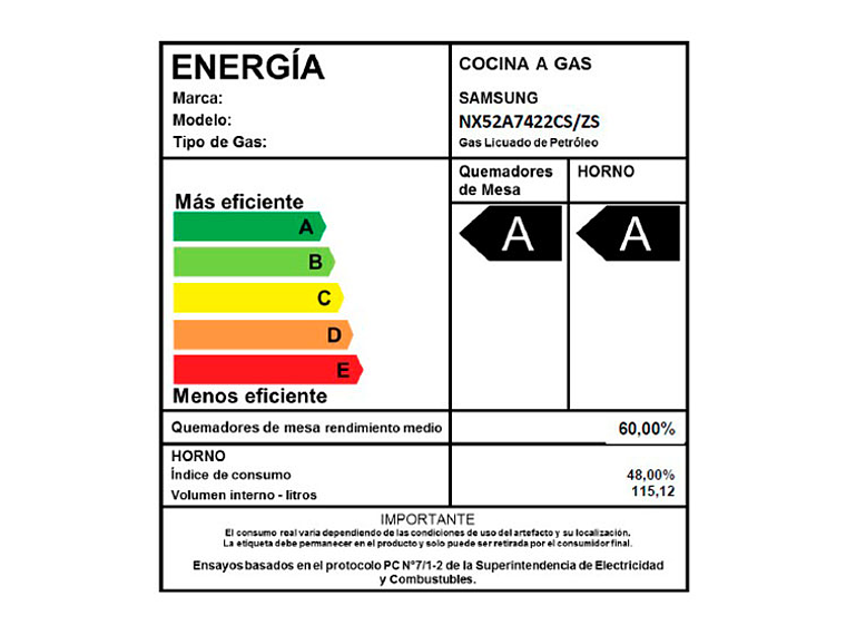 COCINA A GAS SAMSUNG 5 PLATOS NX52A7422CS/ZS 10
