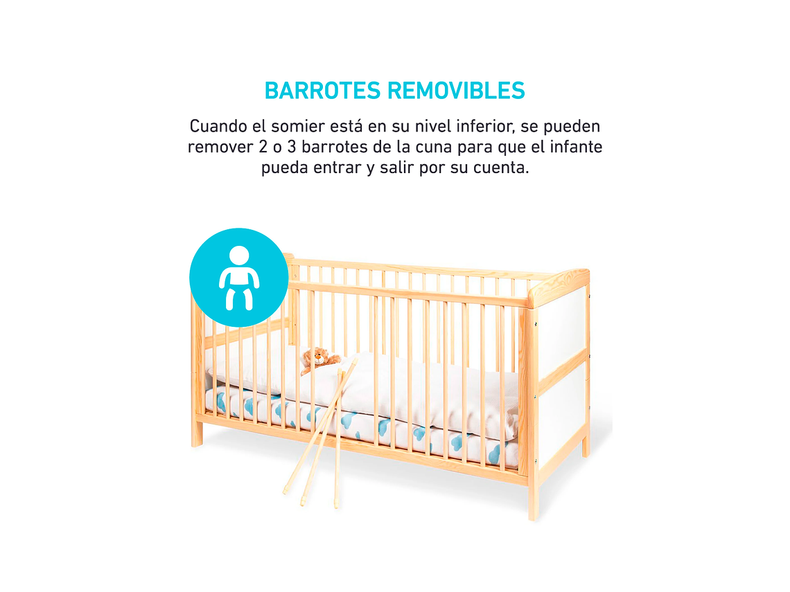 CUNA DE MADERA FLORIAN 70X140+COLCHÓN 3