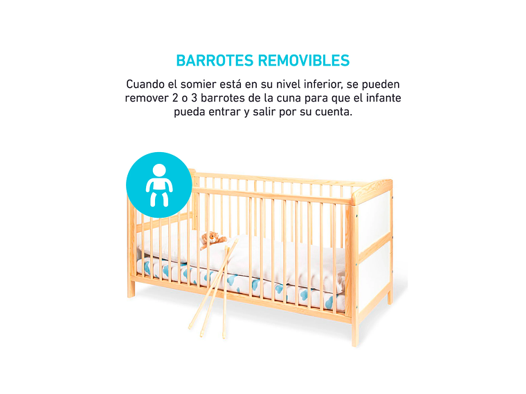 CUNA DE MADERA FLORIAN 70X140+COLCHÓN 3