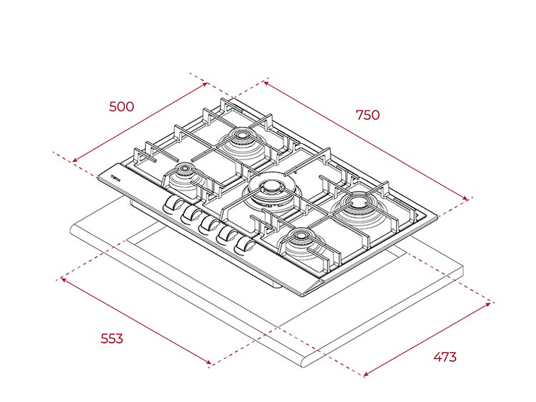 ENCIMERA GAS TEKA 5 PLATOS GSC 75330 SBA IX 10