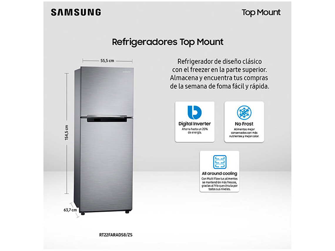 REFRIGERADOR SAMSUNG TOP FREEZER 234 L ALL AROUND COOLING RT22FARADS8/ZS 2